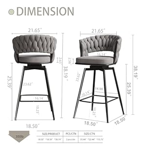 Swivel Bar Stools Set of 2, Modern 360° Swivel Bar Stools, 25 inch Modern Bar Chairs with Woven Back & Footrest, Counter Height Bar Stools for Kitchen Island, Cafe, Bar, Wet Counter Swivel Bar Stools Set of 2 Modern 360 Swivel Bar Stools 25 inch Modern Bar Chairs with Woven Back Footrest Counter Height Bar Stools for Kitchen Island Cafe Bar Wet Counter