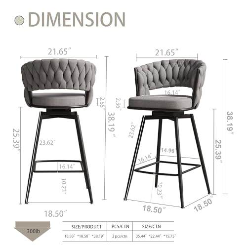 Swivel-Bar-Stools-Set-of-2-Modern-360-Swivel-Bar-Stools-25-inch-Modern-Bar-Chairs-with-Woven-Back-Footrest-Counter-Height-Bar-Stools-for-Kitchen-Island-Cafe-Bar-Wet-Counter Swivel Bar Stools Set of 2 Modern 360 Swivel Bar Stools 25 inch Modern Bar Chairs with Woven Back Footrest Counter Height Bar Stools for Kitchen Island Cafe Bar Wet Counter