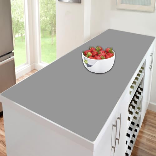 Image of 47.3''x23.6''(120cmx60cm) Extra Large Silicone Mat for Kitchen Counter, 1.4MM Thick Non-Slip Heat Resistant Countertop Protector, Waterproof Durable Kitchen Mat for Countertops, Islands (Light Gray)