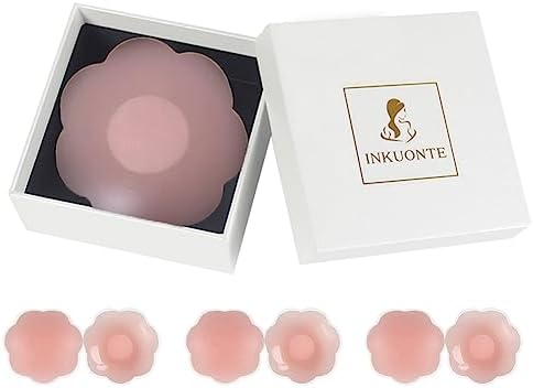 Inkuonte NNipple Covers Silicone Pasties For Women - Adhesive Petals Nip Covers Reusable Nipplecovers Sticky with Travel Box Pink