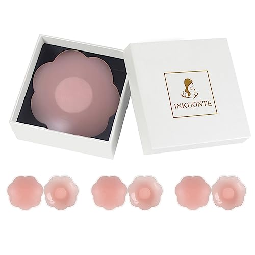 Inkuonte Nnipple Covers Silicone Pasties For Women - Adhesive Petals Nip Covers Reusable Nipplecovers Sticky With Travel Box Pink #TOP1