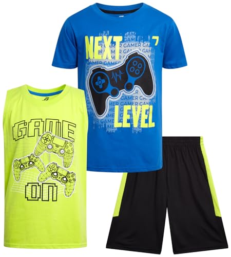 Image of Pro Athlete Boys Active Shorts Set - 3 Piece Athletic Dry Fit Graphic Tees Tank Tops and Basketball Shorts for Boys