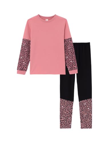 Image of PATPAT Little Girls Clothes Crew Neck Leopard Color Block Sweatshirt and Leggings Girls Outfits Size 4-12Y