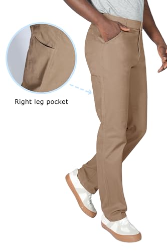 Plaid&Plain Men's Khaki Pants Stretchy Straight Fit with Side Pocket and Elastic Waistband3