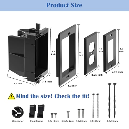 Image of Recessed Outlet /Electrical Box Single Gang, for Wall Mount TV, Antenna, Phone and Cable TV, Suitable for GFCI Outlet and Standard Outlet, for Old or New Construction (Black)