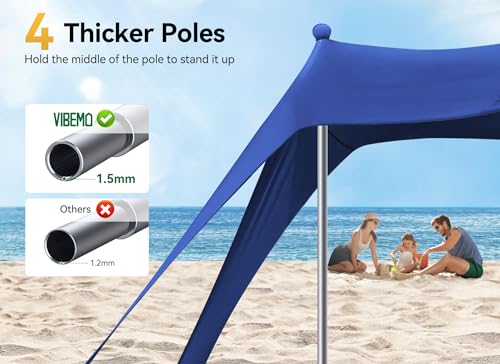 Image of Vibemo Beach Tent, Beach Canopy Sun Shade with UPF50+ UV Protection, 10x10ft, Includes 8 Sandbags, Sand Shovel, Ground Pegs & 4 Stability Poles, Pop Up Sun Shelter for Camping, Picnics, Backyard Fun