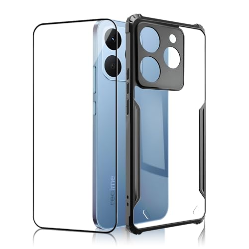 Image of Back Cover Case + Screen Protector for Realme Narzo 90 5G | Transparent & Black Mobile Phone Back Case Cover for Realme Narzo 90 5G | Camera Protection | TPU & PC Black Back Cover Case