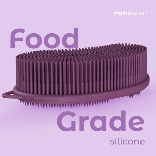 Image of MainBasics Exfoliating Silicone Body Scrubber Pro 2-in-1 Shower Scrubber for Body Care, Silicone Loofah and Body Exfoliator (Purple, Body + Exfoliate)