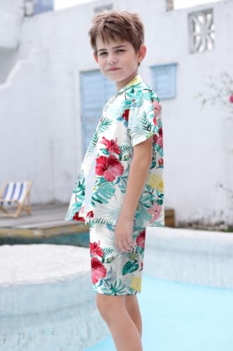 Image of Cromoncent Boy and Men Hawaiian Outfits Short Sleeve Shirts and Shorts Hawaiian Suits Beach Tropical 2 Pcs Vacation Sets