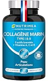 Collagene Marin - Types I & II Brevetés - Pur et Naturel - Vitamines A, C & E Végétales - Nutrimea - 900 mg - 90 Gélules - Fabriqué en France