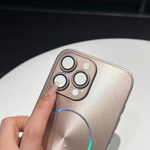 Compatible MagSafe iPhone 16 Pro Max étui magnétique marron à paillettes
