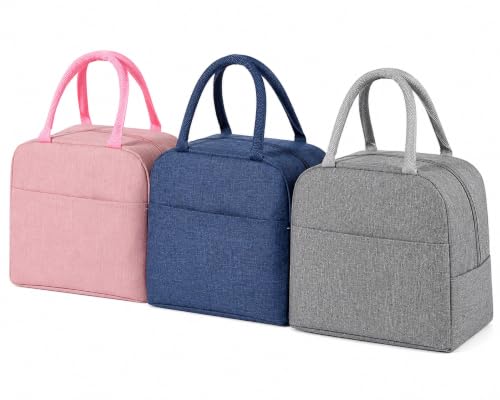 Image of Milton Pack of 3 Insulated Lunch Bags for Daily Meal Storage, Thermal Food Carrier with Large Capacity for Work School Picnic and Travel Use, (Blue,Pink,Grey