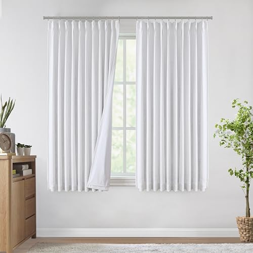 Image of Vision Home White Pinch Pleated Full Blackout Curtains 60 inch Wide Thermal Insulated Window Curtains for Living Room Bedroom Room Darkening Pinch Pleat Drapes with Hooks Back Tab 1 Panel 60 inch Wx72 L