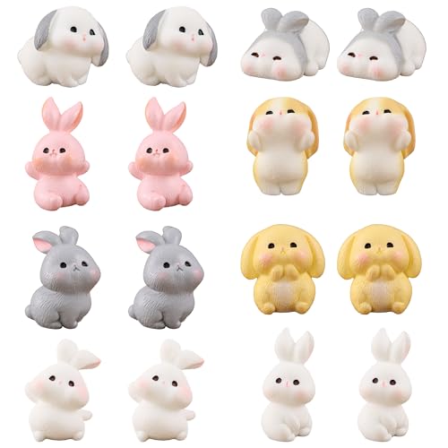Cayway Lot de 8 accessoires de jardin féérique, mini lapins en plastique, animaux miniatures en résine pour décoration d'intérieur, jardin féérique, mini mousse, paysage