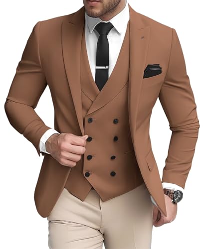 Wangyue Mens 2 Piece Blazer Vest Sets Double Breasted Suits for Wedding Top Suit Slim Fit Groomsmen Suit Prom Party