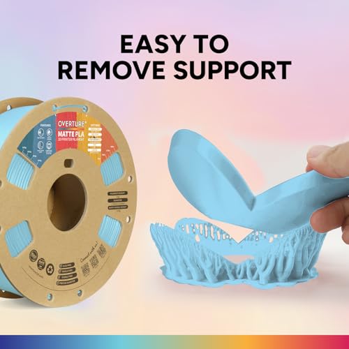 Image of OVERTURE Matte PLA 1.75mm, Low Warp & Smooth Finish 3D Printer Filament | Frosted Matt Finish Hides Layer Lines, 1kg Spool (2.2lbs) Cardboard Spool, Fit Most FDM Printer (Matte Light Blue)