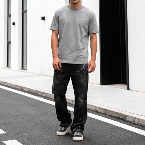 Jean droit hip hop homme ample bleu classique en coton résistant