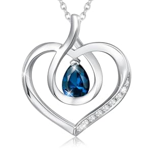 AGVANA Heart Birthstone Necklace for Women Sterling Silver Genuine or Created Gemstone Forever Love Pendant Necklace Fine Jewelry Anniversary Birthday Gifts for Women Mom Wife Her
