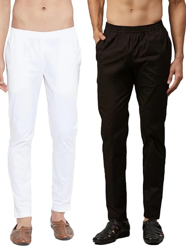 See Designs Men White & Black Solid Pure Cotton Men's Pyjama (Pack of 2)_SDCBPJ159XS