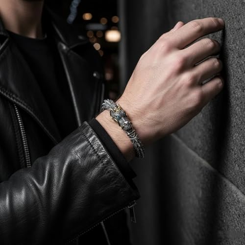 Pulsera de Dragón Plata para Hombre 7.87 pulg miniatura 3