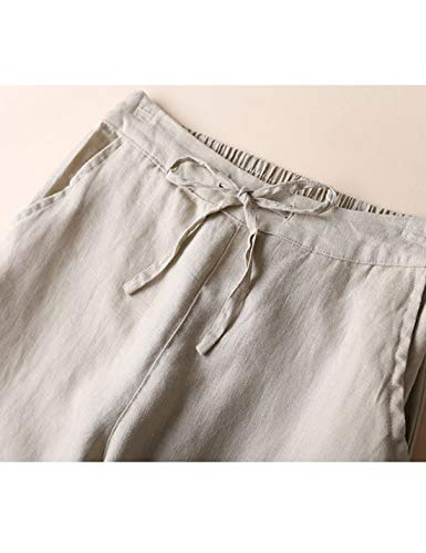 Tanming Linen Pants for Women Summer Casual High Waisted Drawstring White Beach Pant4