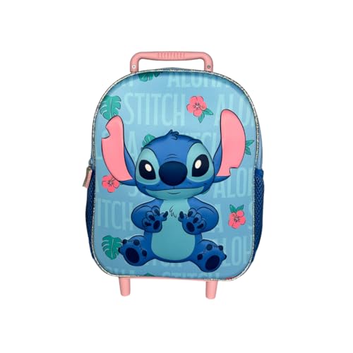 mybagstory | Sac à Dos Trolley Stitch Disney | Design 3D Relief Watermelon | Cartable à Roulettes Enfant Maternelle | Bleu et Rose 32x11x26cm | Idée Cadeau...