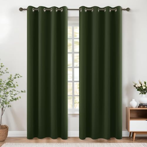 Image of KOUFALL Olive Green 52x84 Inches Long Blackout Curtains for Bedroom