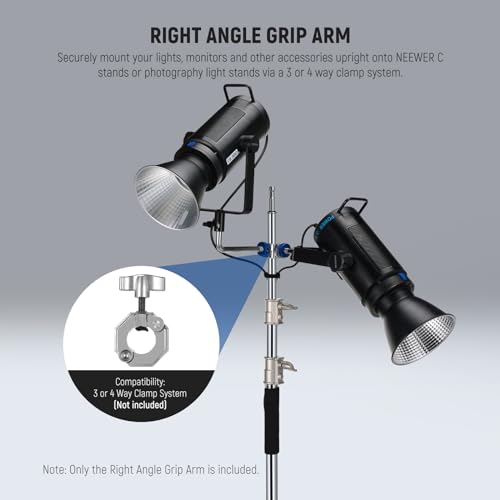 Image of NEEWER Stainless Steel 5 /8 inch Baby Pin Stud Right Angle Grip Arm for 3 or 4 Way Clamp System C Stand Boom Arm Light Stand, 7.5inch Light Mount for LED Video Light Studio Flash, Max Load 22lb /10kg, UA046