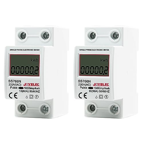 JOYELEC 2 Piezas Contador de Energía Digital Monofásico, 230V 10 (60) A 50/60Hz, Medidor de Consumo Eléctrico Riel DIN con Pantalla LCD, Contador de Energía Inteligente para Medición de Eléctrica