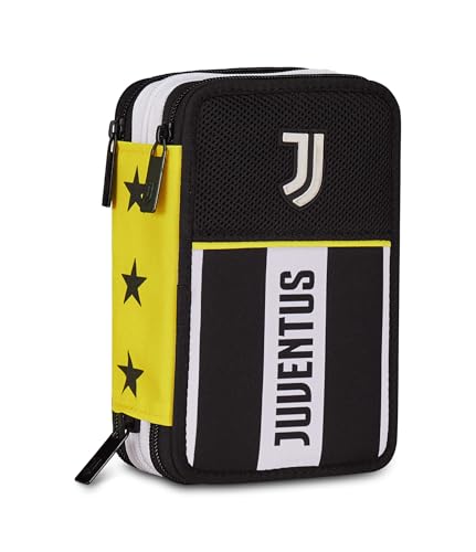 Seven Juventus Trousse Scolaire 3 Zip, Noir, Porte-Stylo Triple Compartiment Complet avec Stylets, Crayons, Couleurs, école Primaire, Enfant, Football, Noir,...