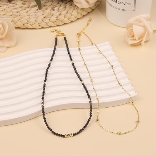 Beaded Necklaces for Women - 3mm Handmade Natural Stone Choker Healing Crystal Necklace Layered Gold Necklaces for Women Dainty Necklace Jewelry Gifts4