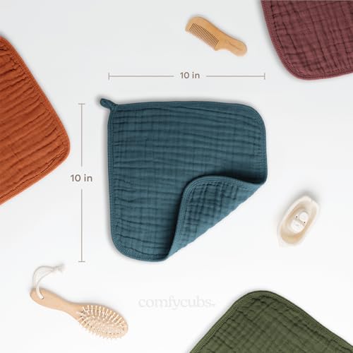 image for Comfy Cubs Muslin Baby Washcloths 10 Pack - Soft 6-Layer Cotton Wash C