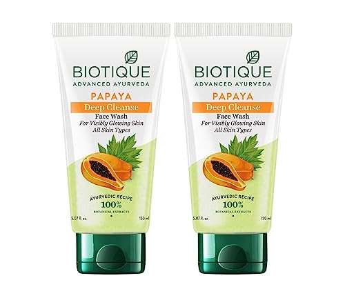 Image of Biotique Papaya Deep Cleanse Face Wash | Gentle Exfoliation | Visibly Glowing Skin | 100% Botanical Extracts| Suitable for All Skin Types | 2x150ml
