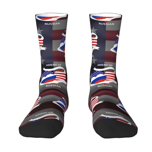 Half Russian Half America Flag Adult Polyester Crew Socks Breathable Moisture-Wicking Athletic Running Gym2