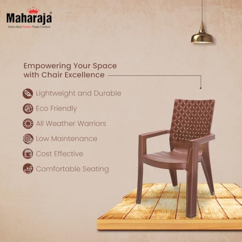 Image of MAHARAJA Heavy Duty Plastic Chairs for Home & Office | Comfortable | Arm Rest | 200Kg Capacity (M Brown, Pack of 2)