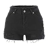 THUNDER STAR Ripped Jean Shorts for Women Mid Rise Frayed Raw Hem Stretchy Denim Shorts Black S