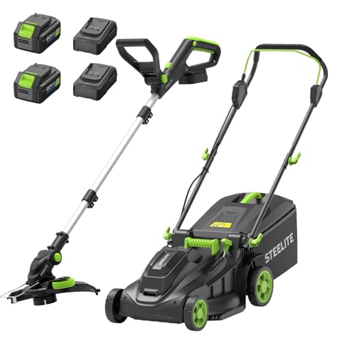 STEELITE 40V (2 x 20V) 17-Inch Electric Lawn Mower & 12-Inch Cordless String Trimmer Combo Kit, Includes 2 x 4.0Ah Batteries and Dual Chargers