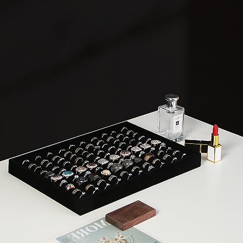 Image of Coward 2Pcs /Set Black Velvet Stackable Ring Organizer Tray, Velvet Ring Earring Stud Jewelry Display Holder Tray for Store Selling or Home Show Storage