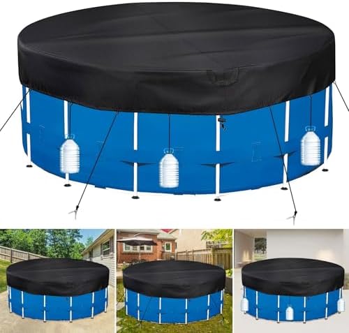 PATWING Poolabdeckung Rund 550, 420D Ø564cm für Ø500-560cm Pool, Zugband | Schwarz, Reißfest, Wasserdicht, UV-Beständig, Witterungsbeständig, Für Sommer Und Winter, Passend Für INT