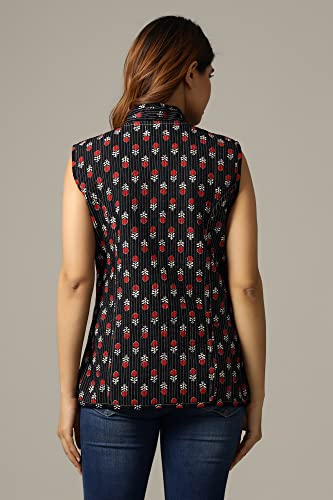Image of Ravaiyaa - Attitude is everything Women's Floral Printed Reversible Quilted Jacket Coat Blazer Jacket Sleeve Less Waistcoat