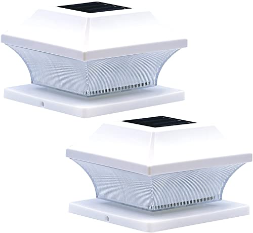 Solar Post Cap Lights Outdoor 3 Color LED Super Bright 20 Lumen Deck Light Fence Lighting 2Pack 4 Adaptors 4x4 5x5 6X6 3.5X3.5 Plastic Waterproof Post Lamp for Yard Porch Patio