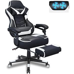 Fullwatt Computer Gaming Chair with Footrest and Adjustable Arms Reclining Swivel Chair, Desk Chair High Back with PU Leather for Home Office, white
