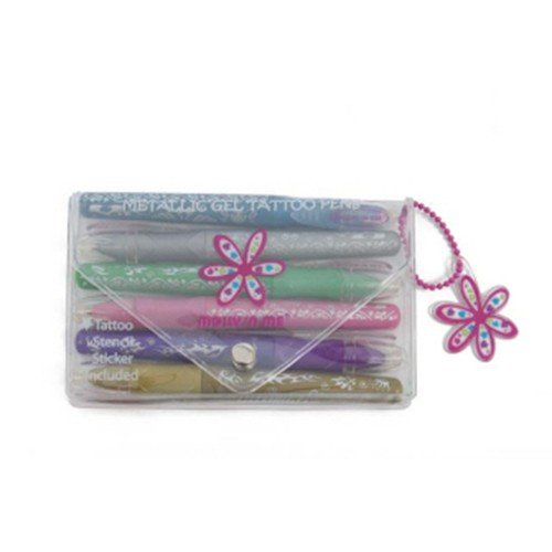 Glitter and Metallic Gel Tattoo Pens Set with Stencil