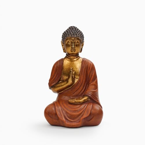 Image of PURE HOME + LIVING Orange Antique Gold Polyresin Sitting Buddha - Small Meditating Sitting Idol Statue, for Table Top and Home Decor, Samadhi Buddha Sculpture (Pack of 1)