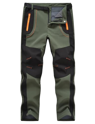 donhobo Herren Outdoorhose Wanderhose Trekkinghose Softshellhose Wasserdicht Winddicht Warm Gefüttert Winterhose Skihosen (Armeegrün, XL)