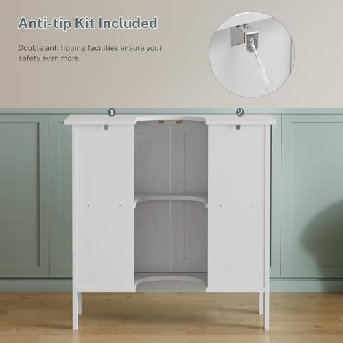 Image of TEENFON Pedestal Sink Storage Cabinet, Under Sink Cabinet with 2 Doors & Shelf, Under Bathroom Sink Cabinet, Pedestal Sink Storage for Bathroom, White