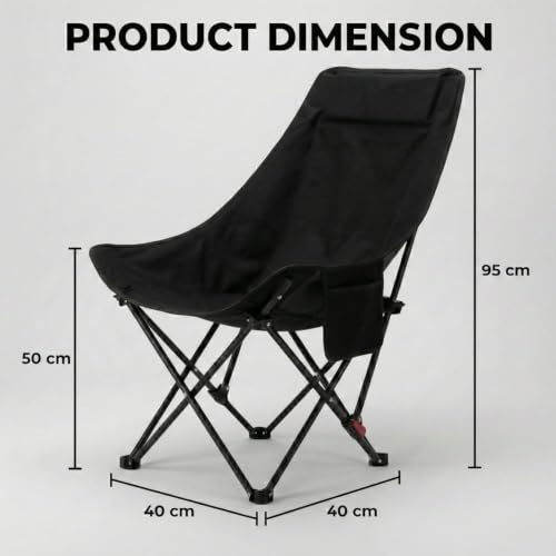 Image of Foldable Camping Moon Chair with High Back - Lightweight Portable Outdoor Folding Chair with Carry Bag & Side Pocket - Heavy Duty X-Frame for Balcony, Garden, Hiking & Travel (Black) (Black)
