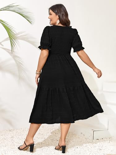 SCOMCHIC Womens Plus Size Summer Dresses 2025 Casual Puff Short Sleeve Crewneck Smocked Flowy Ruffle Boho Party Maxi Dress4