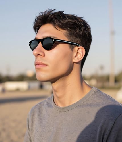 Image of EYLRIM Retro Oval Cat Eye Sunglasses for Women Men Trendy Flat Top Narrow Cateye Shades UV400 Protection