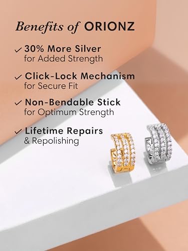 Image of ORIONZ Hoop Earrings for Men & Boys (1 Piece) - 925 Sterling Silver - Gift for Birthday Anniversary - 18k Gold Plated Jewellery - Men Fashion